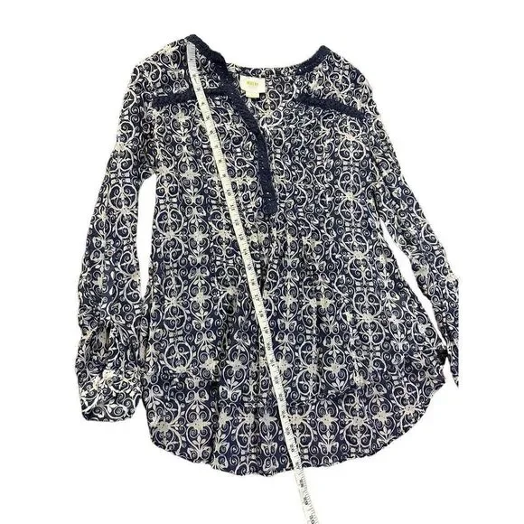 Anthropologie MaEve Abella Pintuck Blue Print Blouse sz 0 - Picture 9 of 11